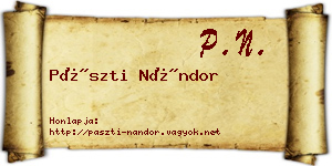 Pászti Nándor névjegykártya